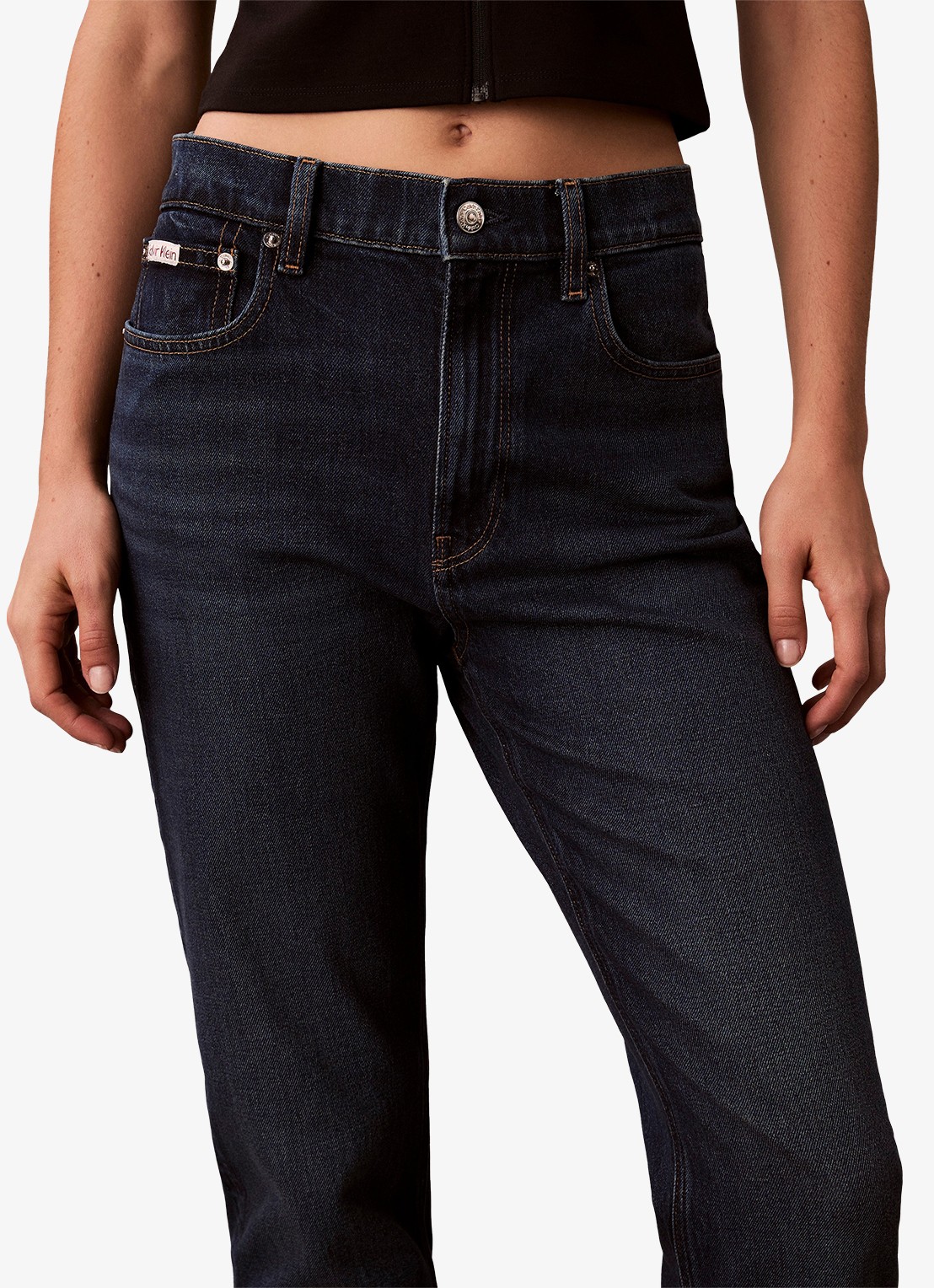 Calvin Klein High waist straight fit mom jeans met steekzakken - detail 3 denim
