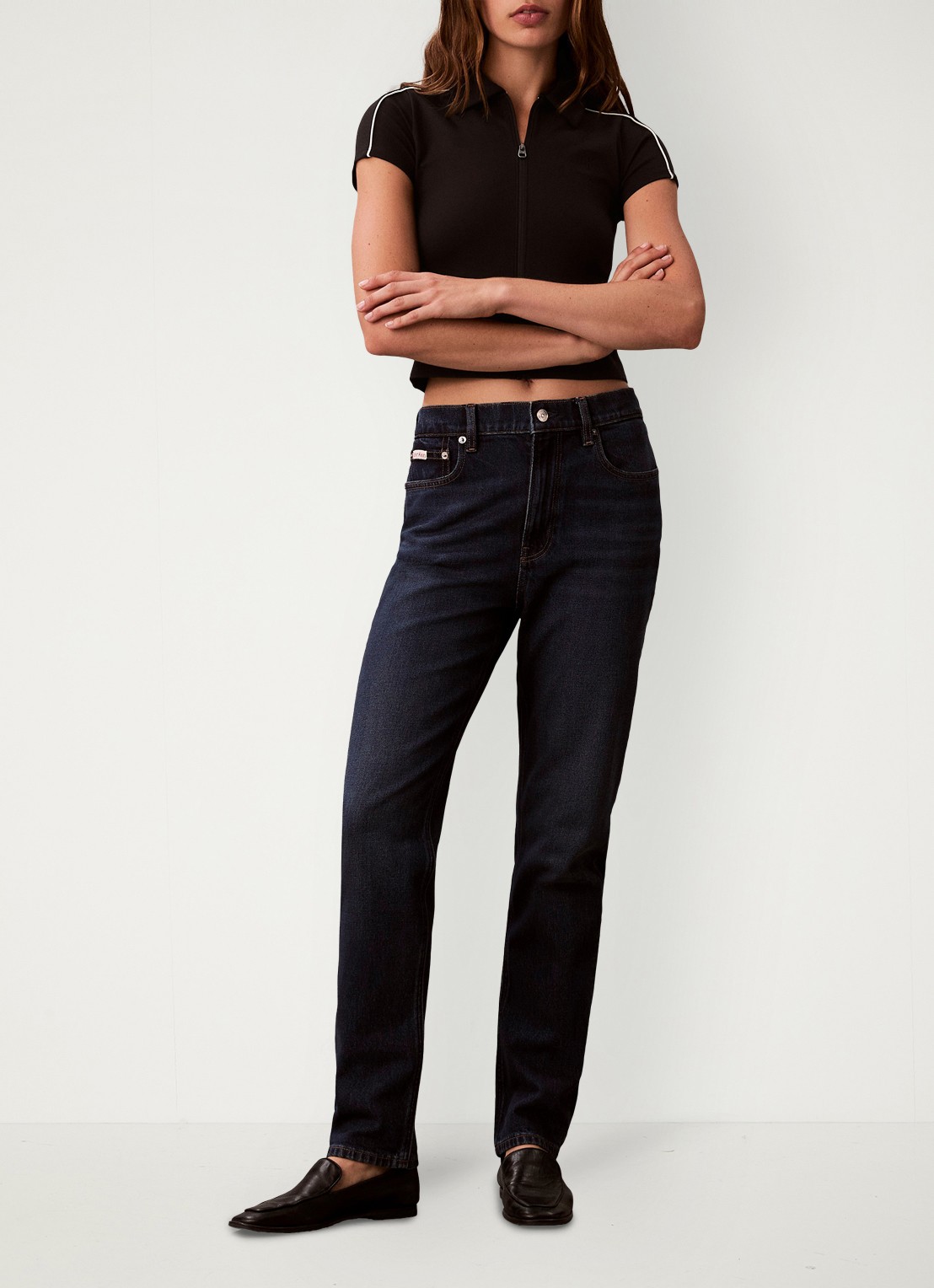 Calvin Klein High waist straight fit mom jeans met steekzakken - voorkant 6 denim