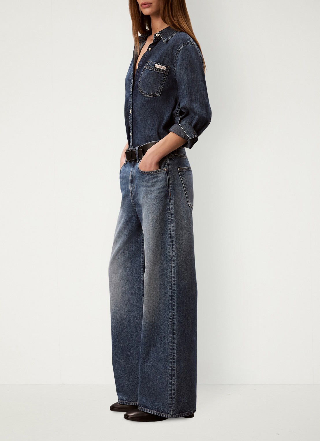 Calvin Klein High waist wide fit jeans met medium wassing - detail 6 denim