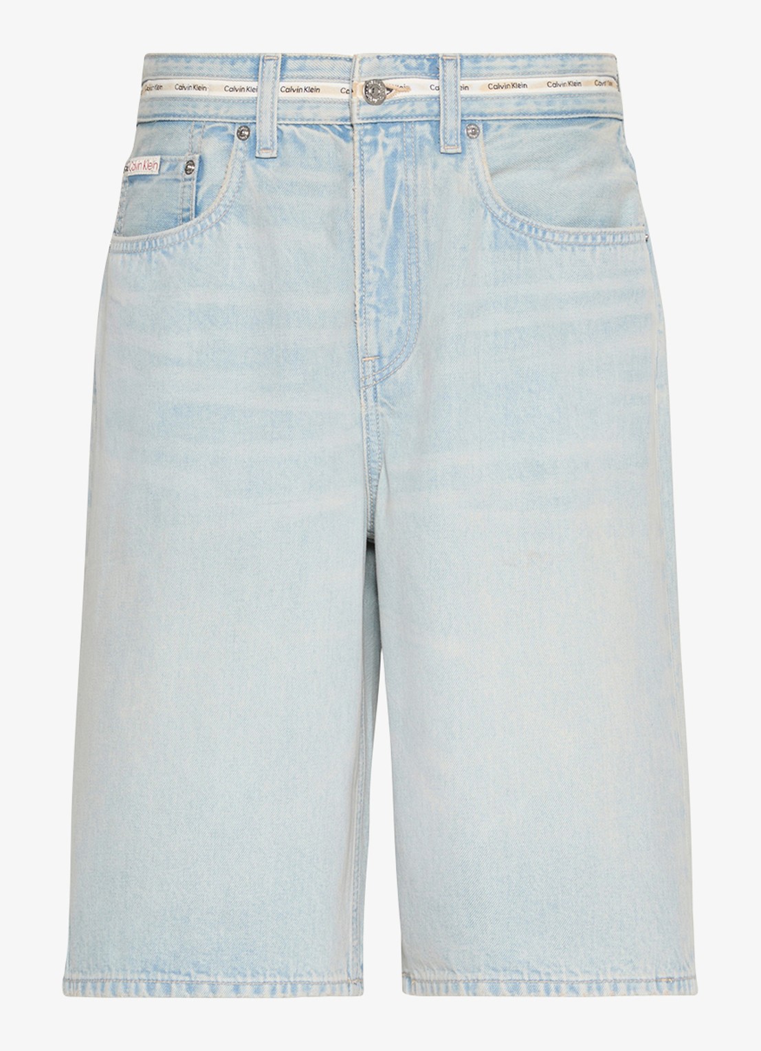 Calvin Klein High waist wide fit korte broek van denim - voorkant fresh water-yp3 /  blauw