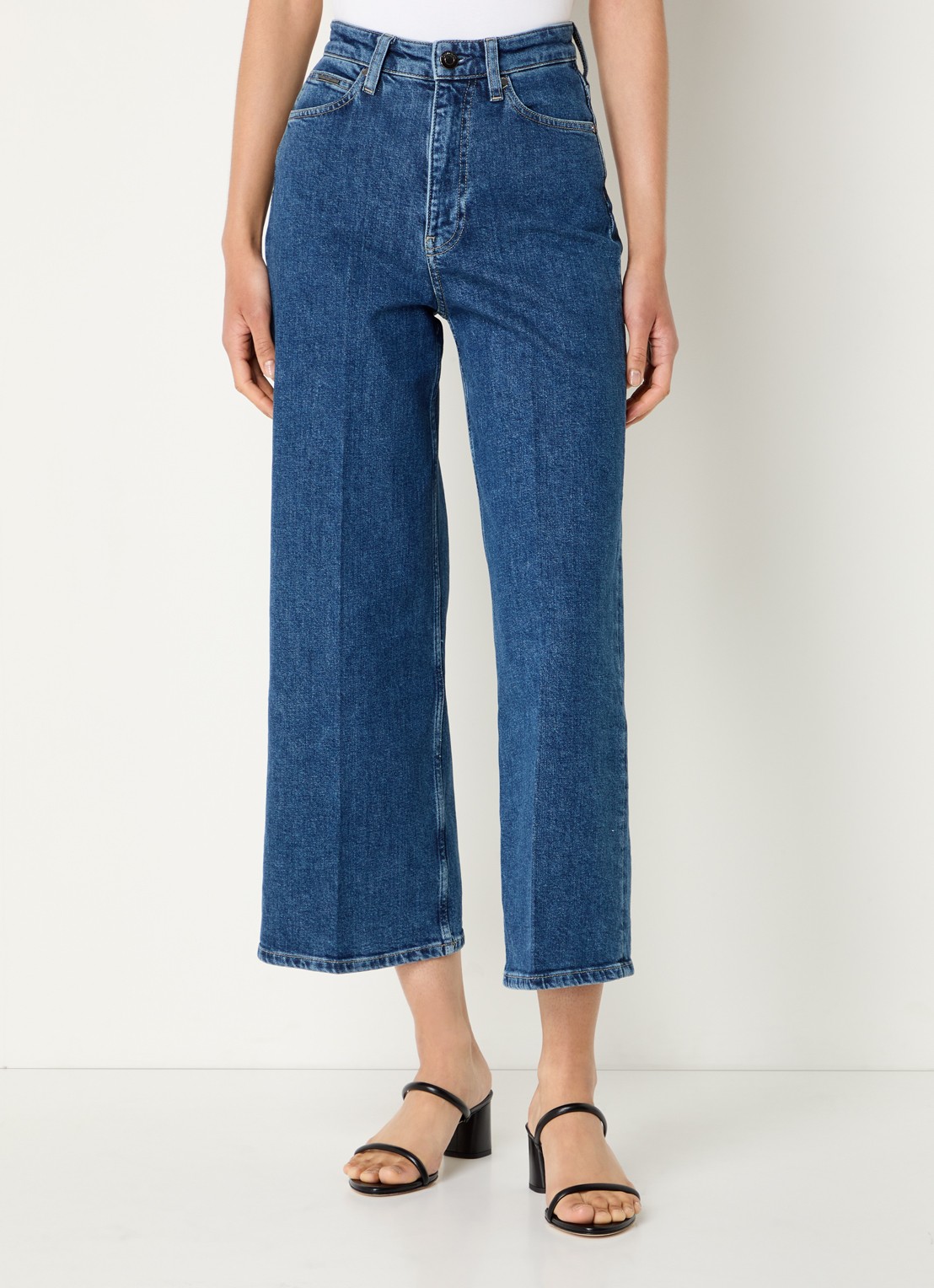Calvin Klein High waist wide leg cropped jeans met medium wassing - detail 3 donkerblauw