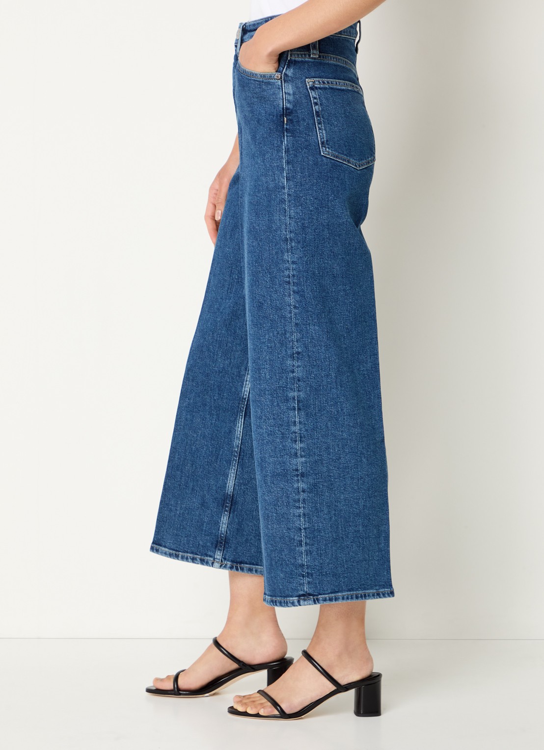 Calvin Klein High waist wide leg cropped jeans met medium wassing - detail 4 donkerblauw