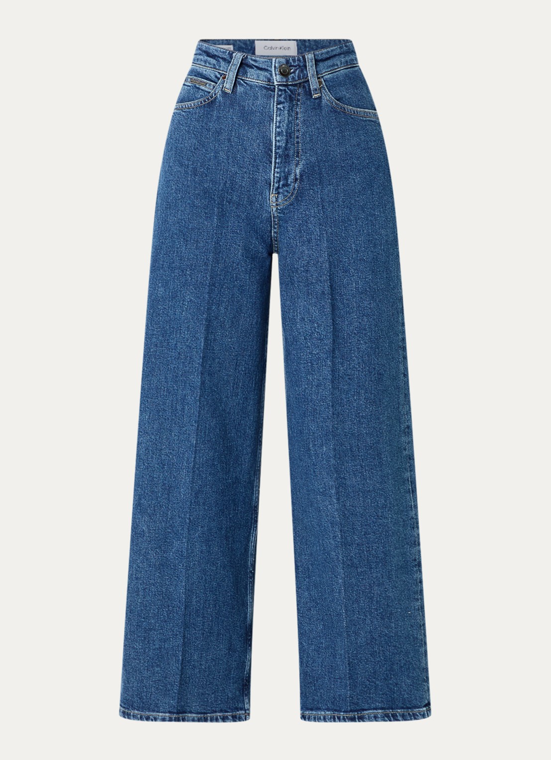 Calvin Klein High waist wide leg cropped jeans met medium wassing - voorkant 7 donkerblauw
