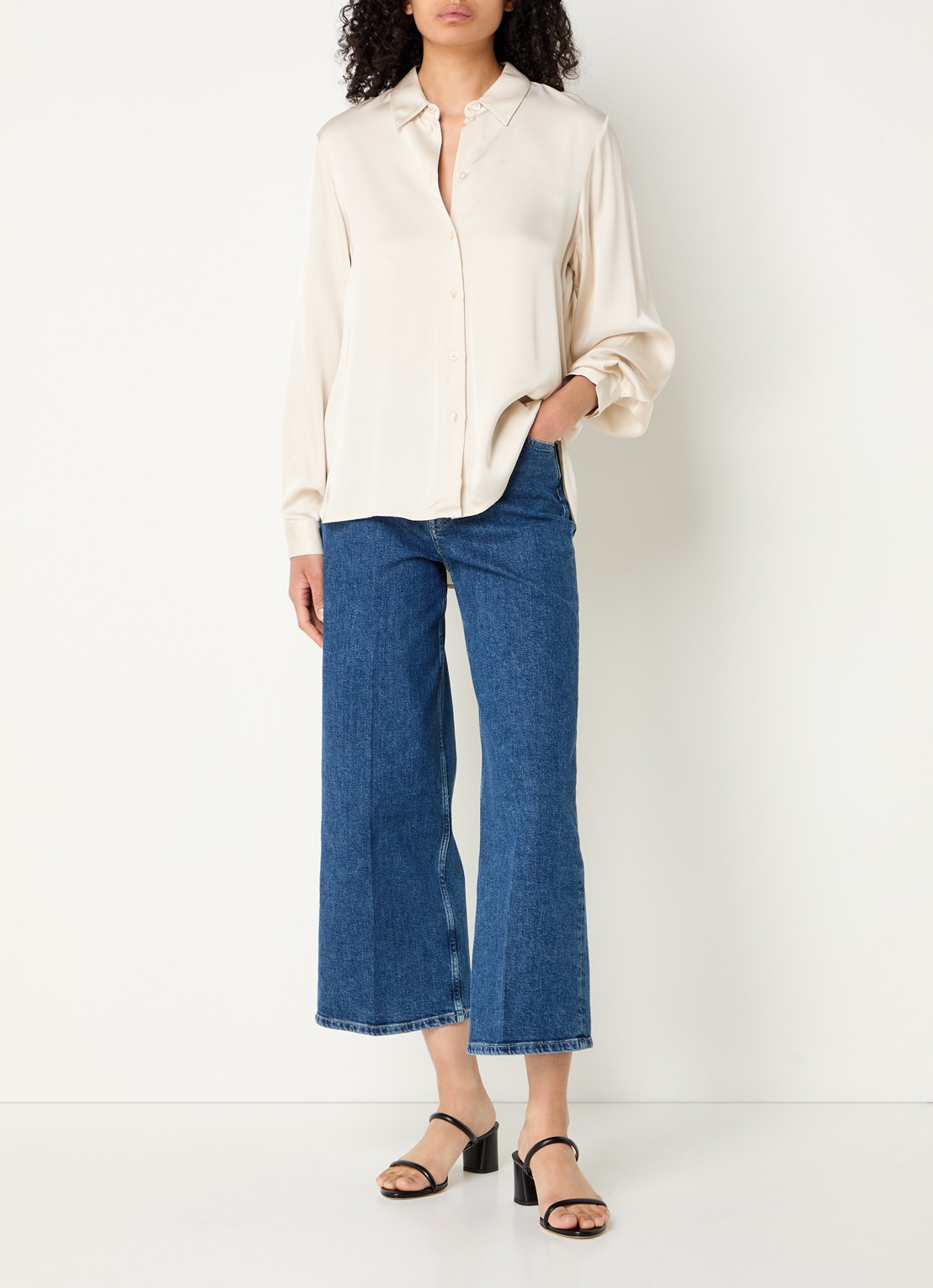 Calvin Klein High waist wide leg cropped jeans met medium wassing - voorkant 8 donkerblauw