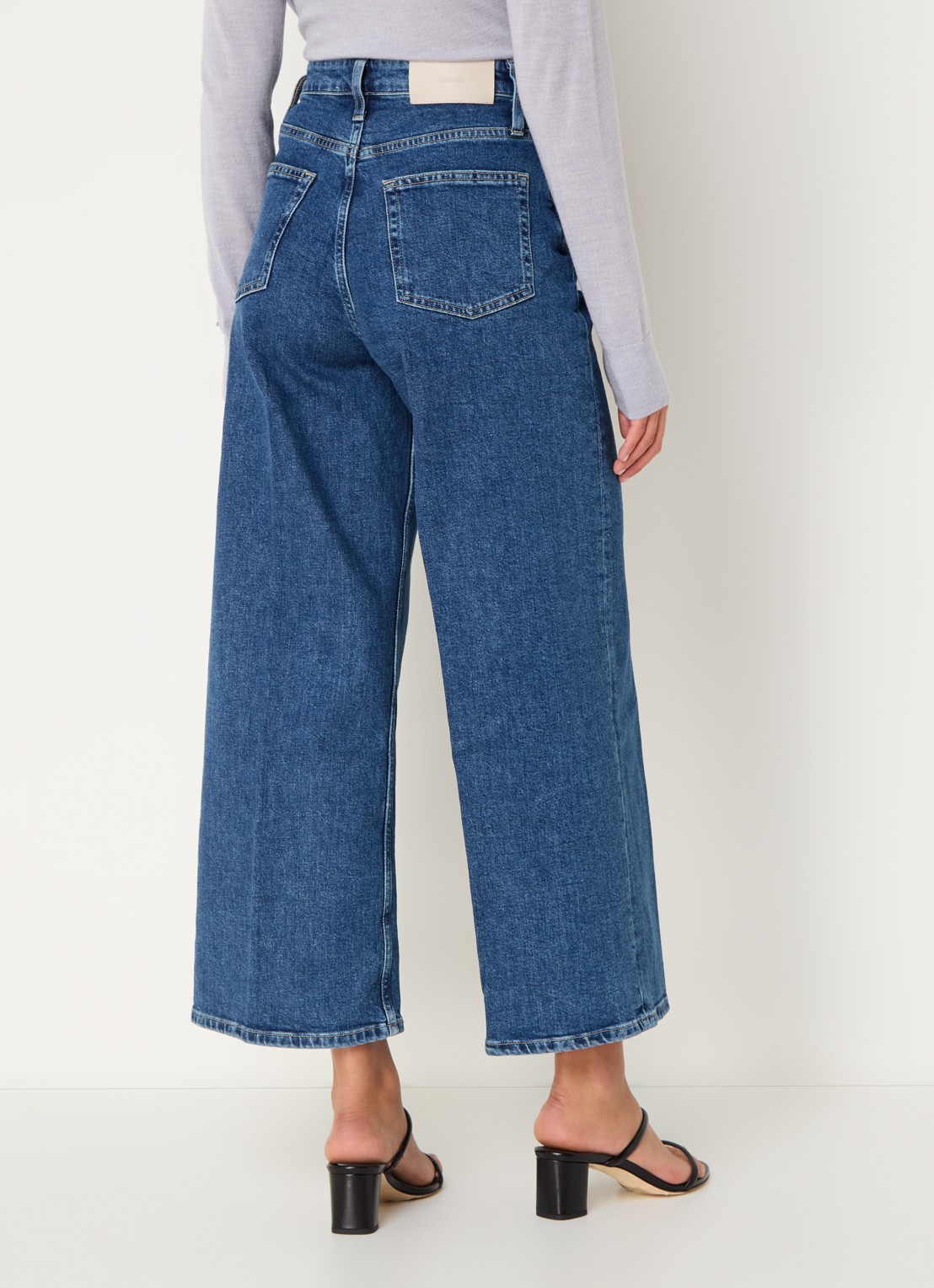 Calvin Klein High waist wide leg cropped jeans met medium wassing - achterkant 2 donkerblauw