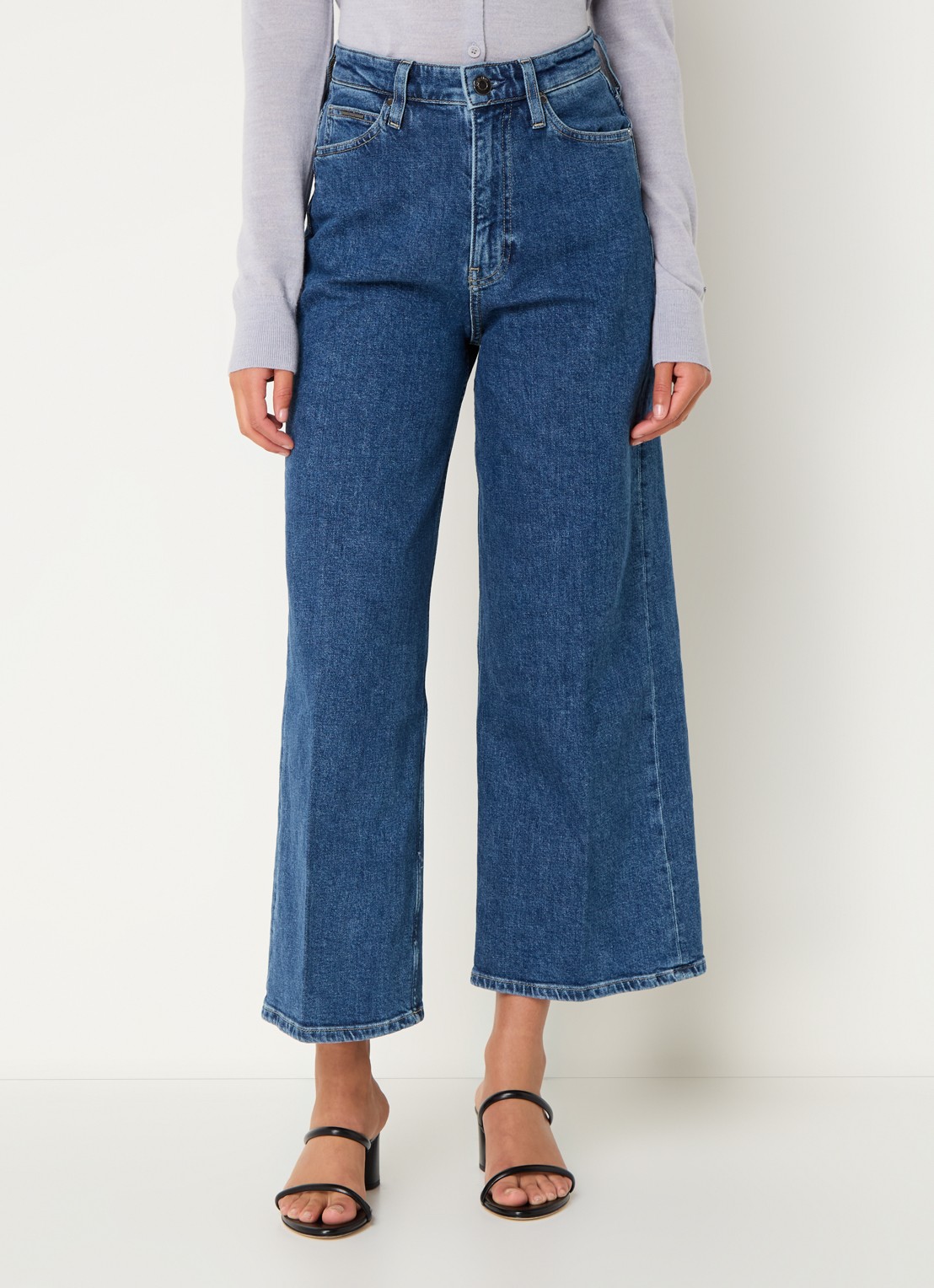 Calvin Klein High waist wide leg cropped jeans met medium wassing - detail 5 donkerblauw