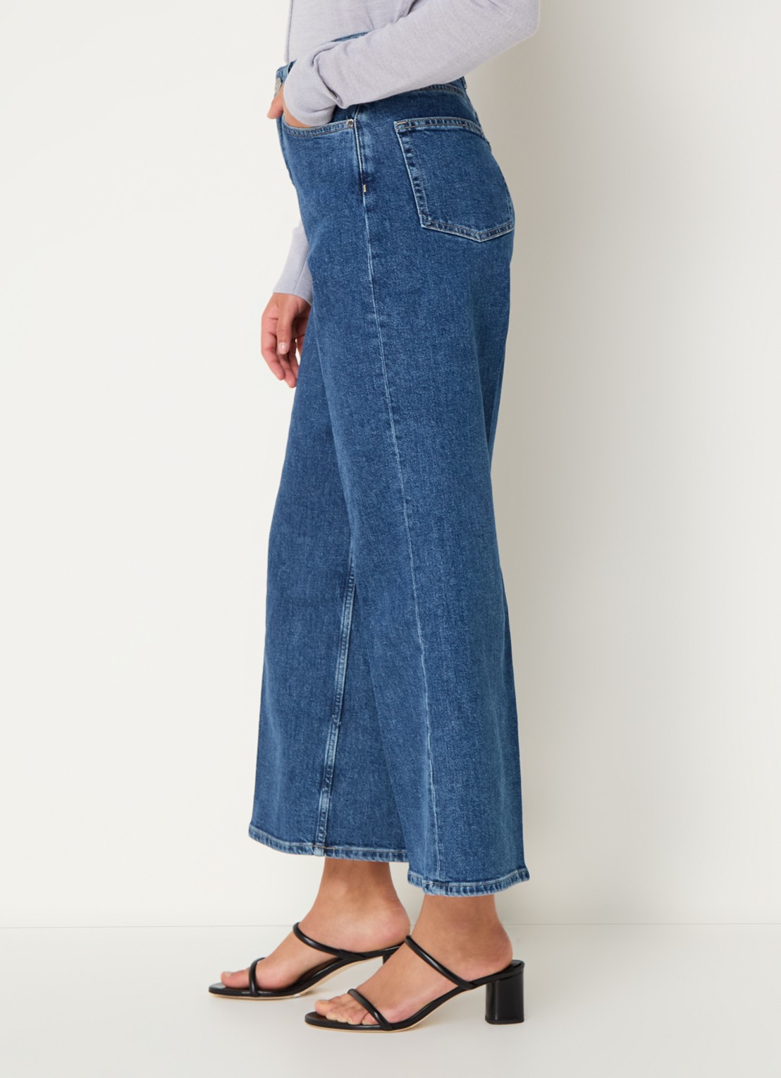 Calvin Klein High waist wide leg cropped jeans met medium wassing - detail 6 donkerblauw