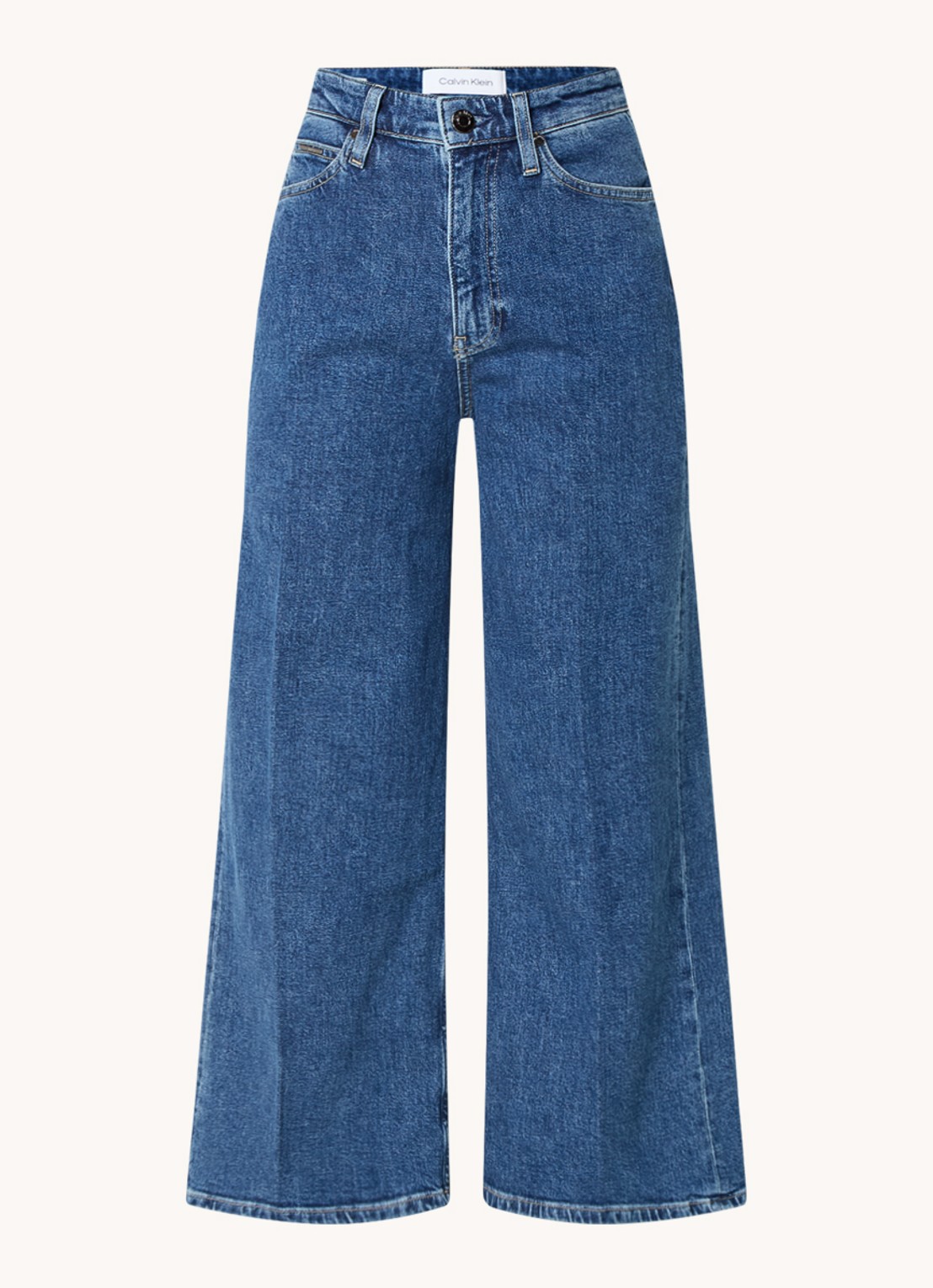 Calvin Klein High waist wide leg cropped jeans met medium wassing - voorkant 9 donkerblauw
