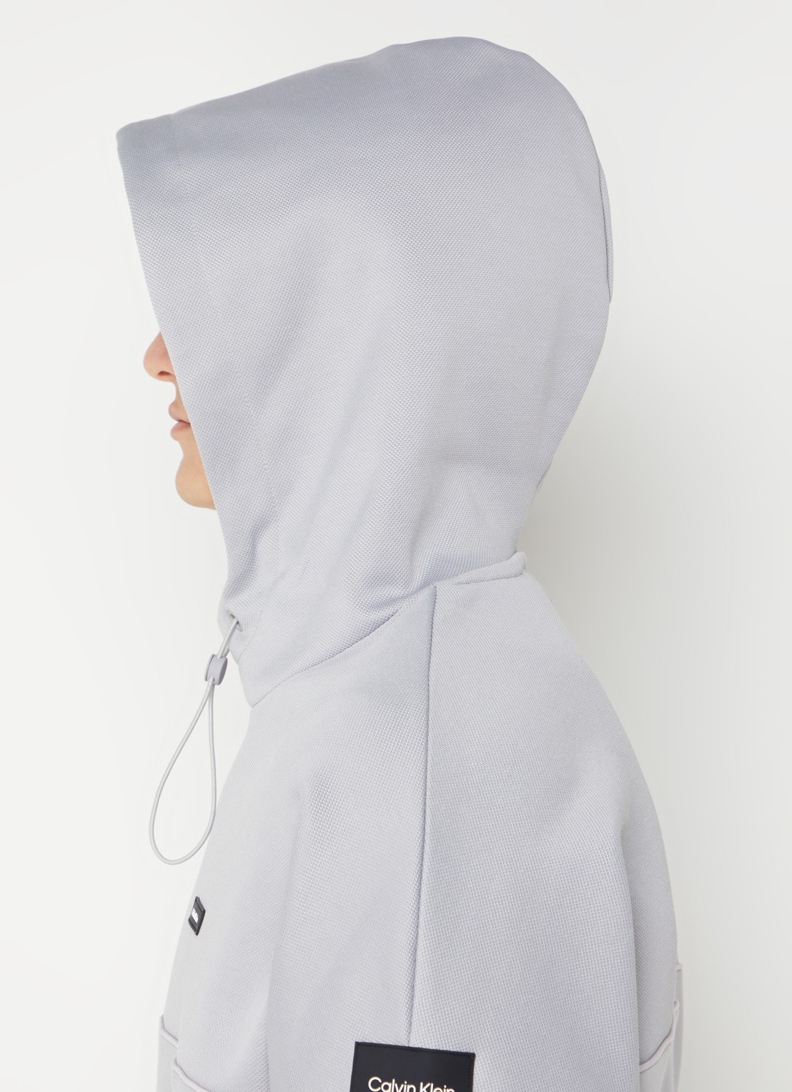 Calvin Klein Hoodie in piqué katoenblend met logo - detail 4 lichtgrijs