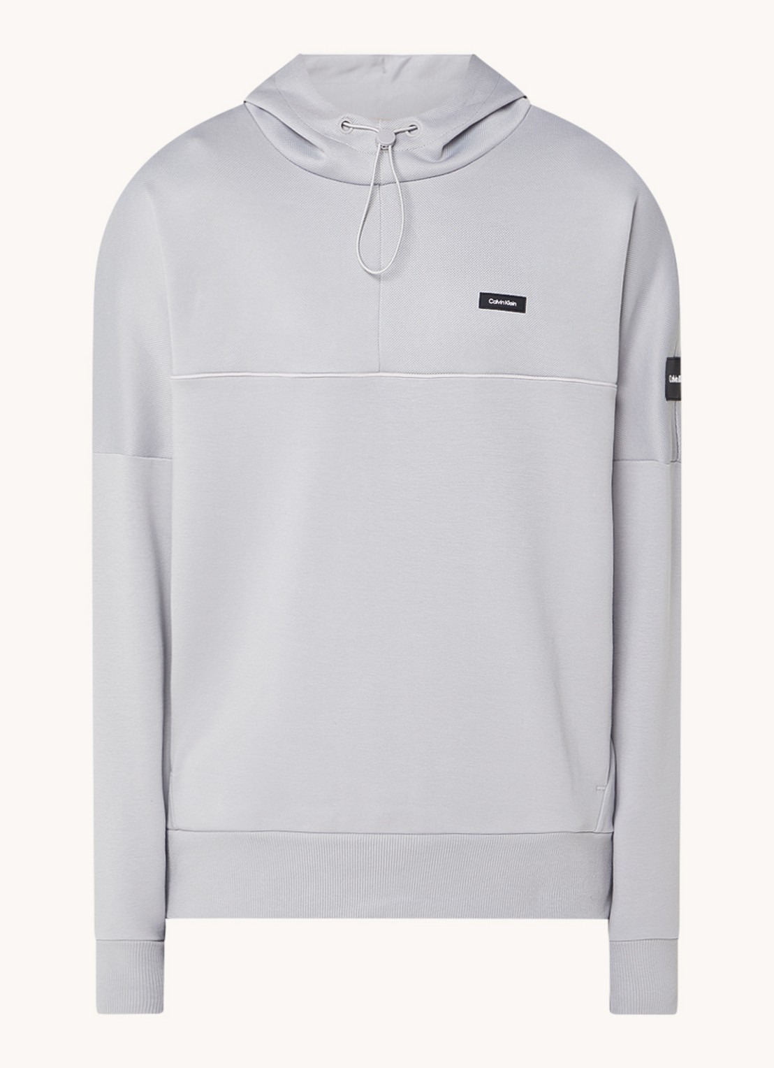 Calvin Klein Hoodie in piqué katoenblend met logo - voorkant lichtgrijs