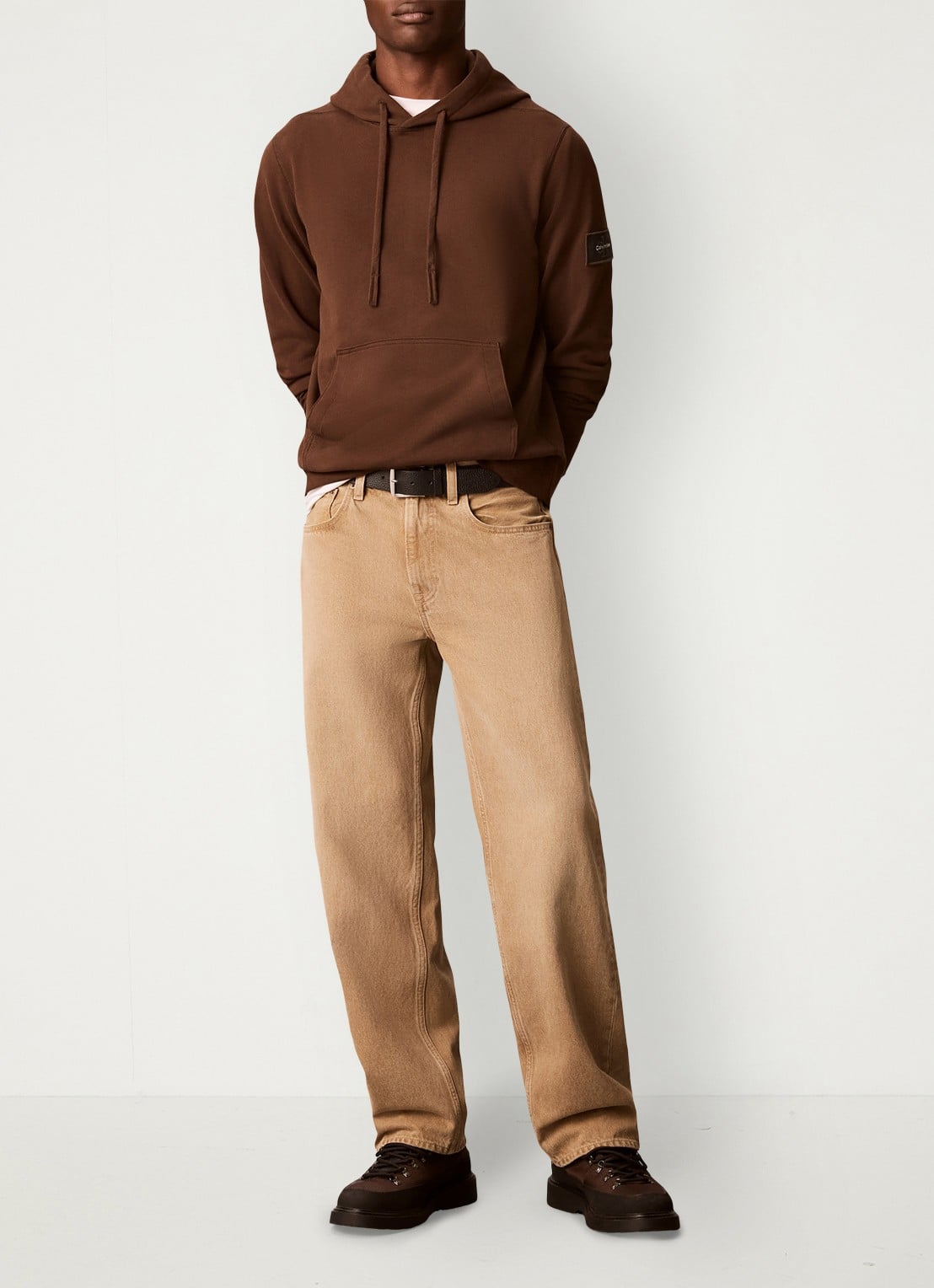 Calvin Klein Hoodie met kangoeroezak - voorkant 3 bruin