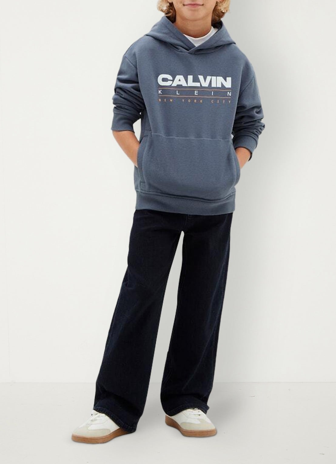 Calvin Klein Hoodie met logo - voorkant 4 blauwgrijs