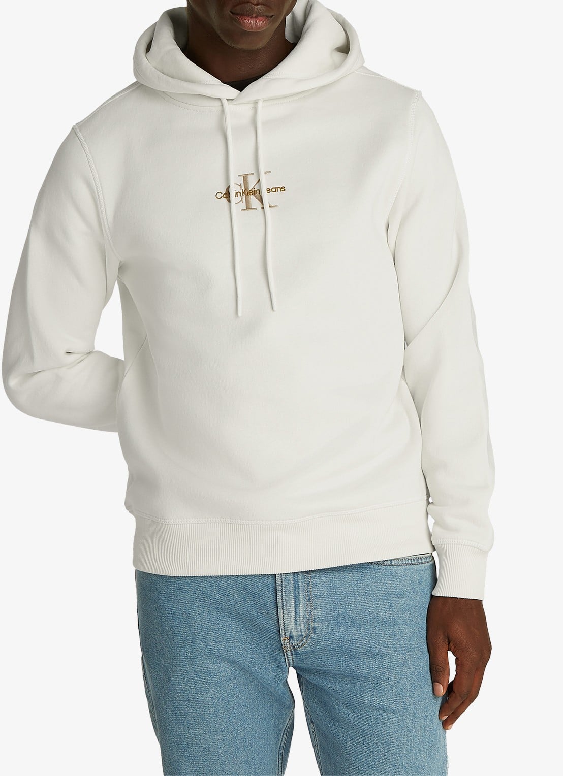 Calvin Klein Hoodie met logoborduring - detail 3 gebroken wit