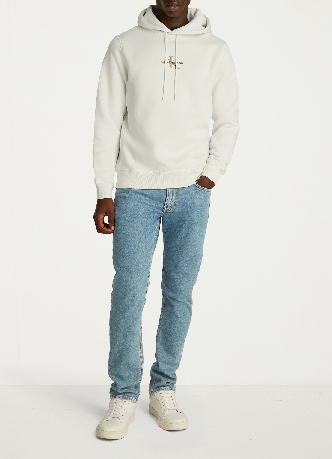 Calvin Klein Hoodie met logoborduring - voorkant 8 gebroken wit