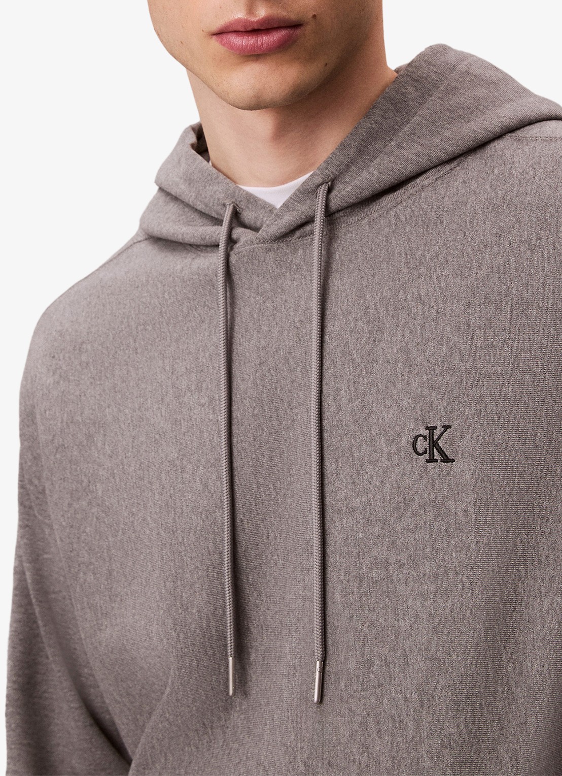 Calvin Klein Hoodie met logoborduring - detail 2 med grey htr-p7e