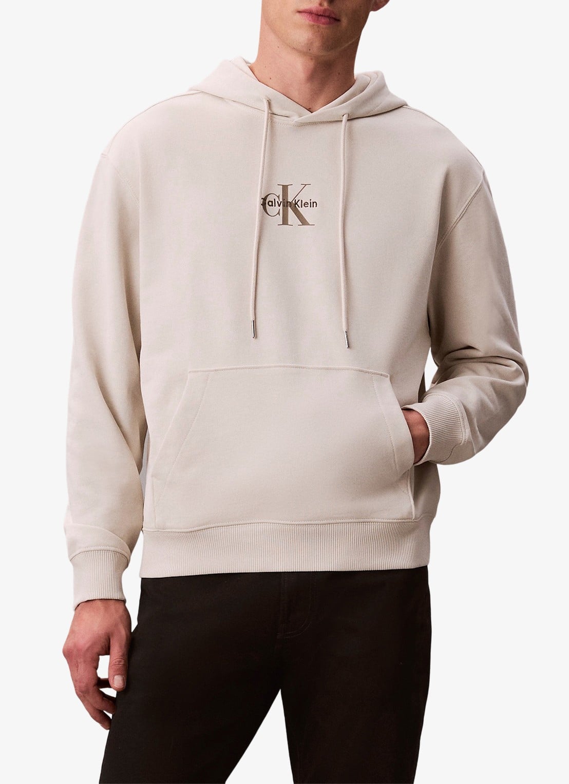 Calvin Klein Hoodie met logoborduring - detail 4 beige