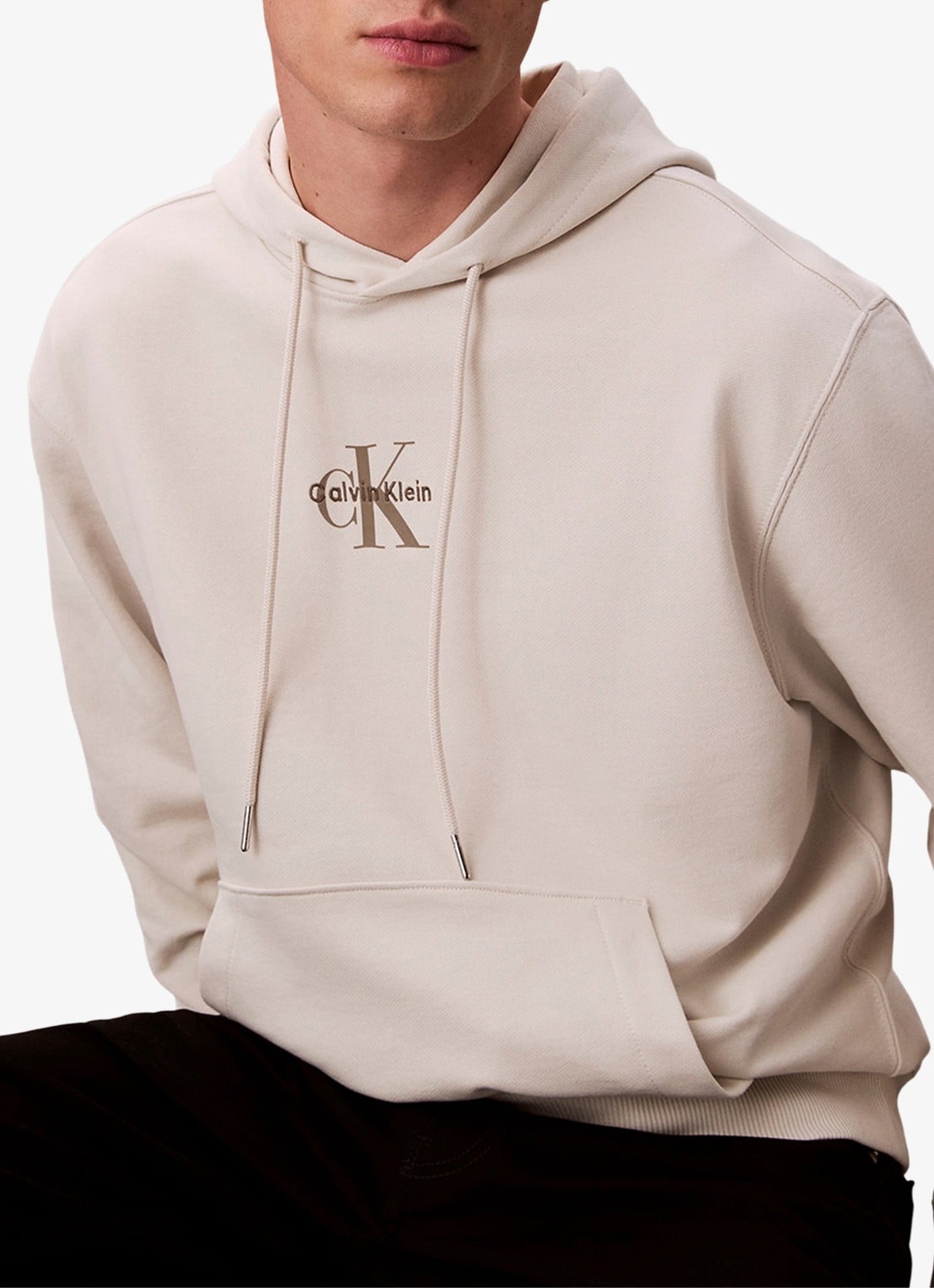 Calvin Klein Hoodie met logoborduring - detail 6 beige