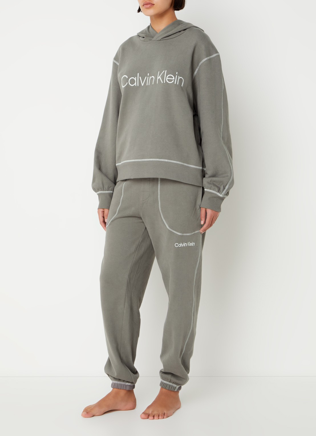 Calvin Klein Hoodie met logoborduring - voorkant 5 donkergrijs