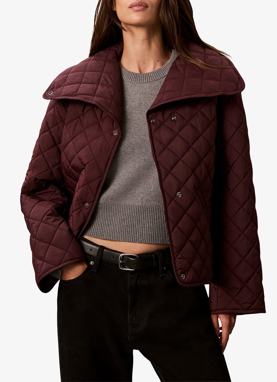 Calvin Klein Jack met quilt patroon en paspelzakken - detail 4 bordeauxrood