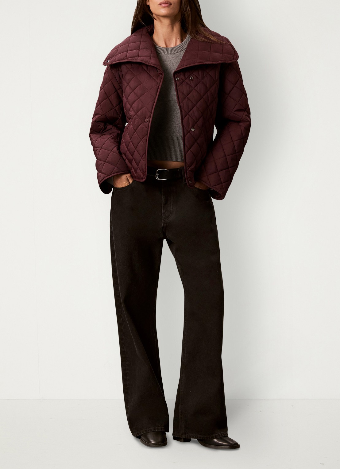Calvin Klein Jack met quilt patroon en paspelzakken - voorkant 3 bordeauxrood