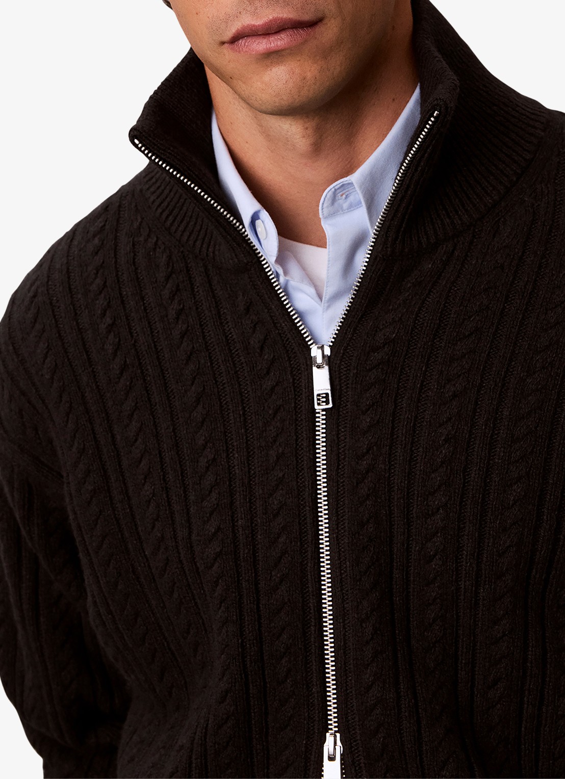 Calvin Klein Kabelgebreid vest met logo - detail 2 zwart