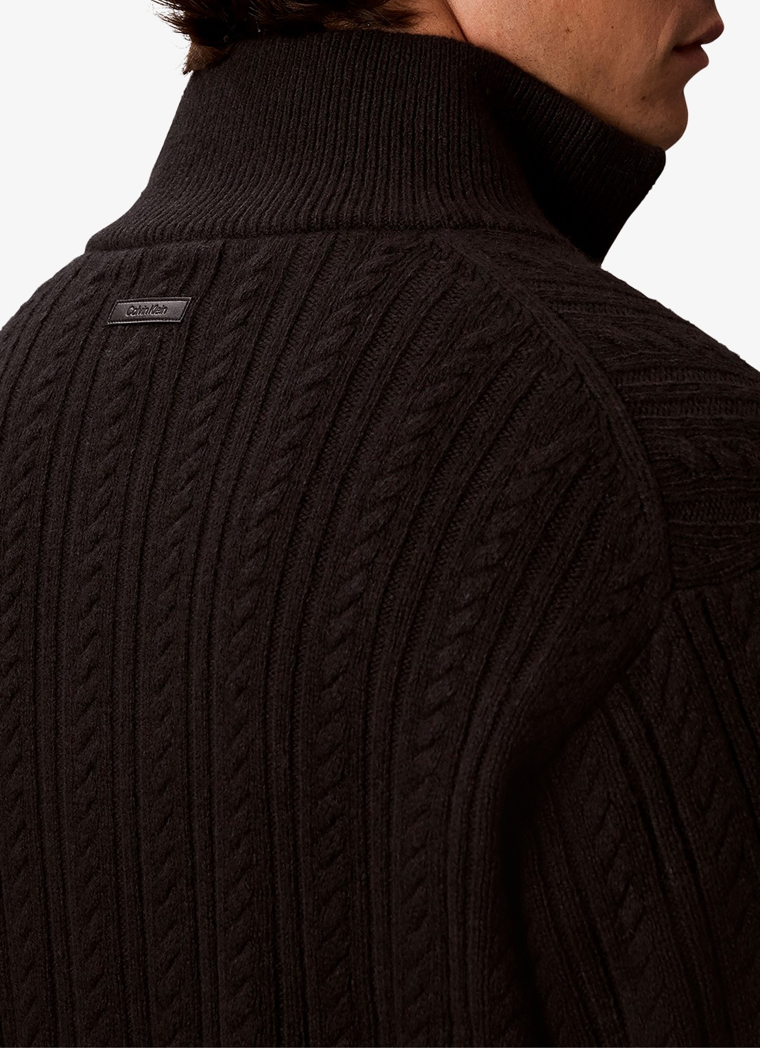 Calvin Klein Kabelgebreid vest met logo - detail 3 zwart
