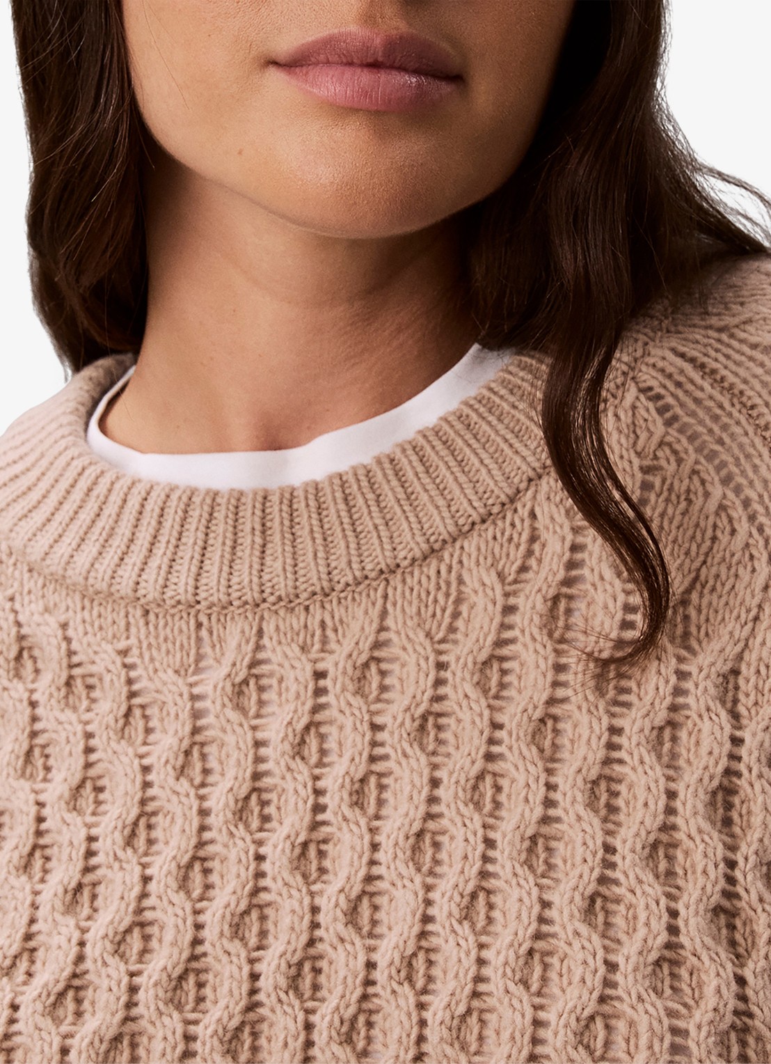 Calvin Klein Kabelgebreide trui in merino wolblend - detail 2 donkerkhaki