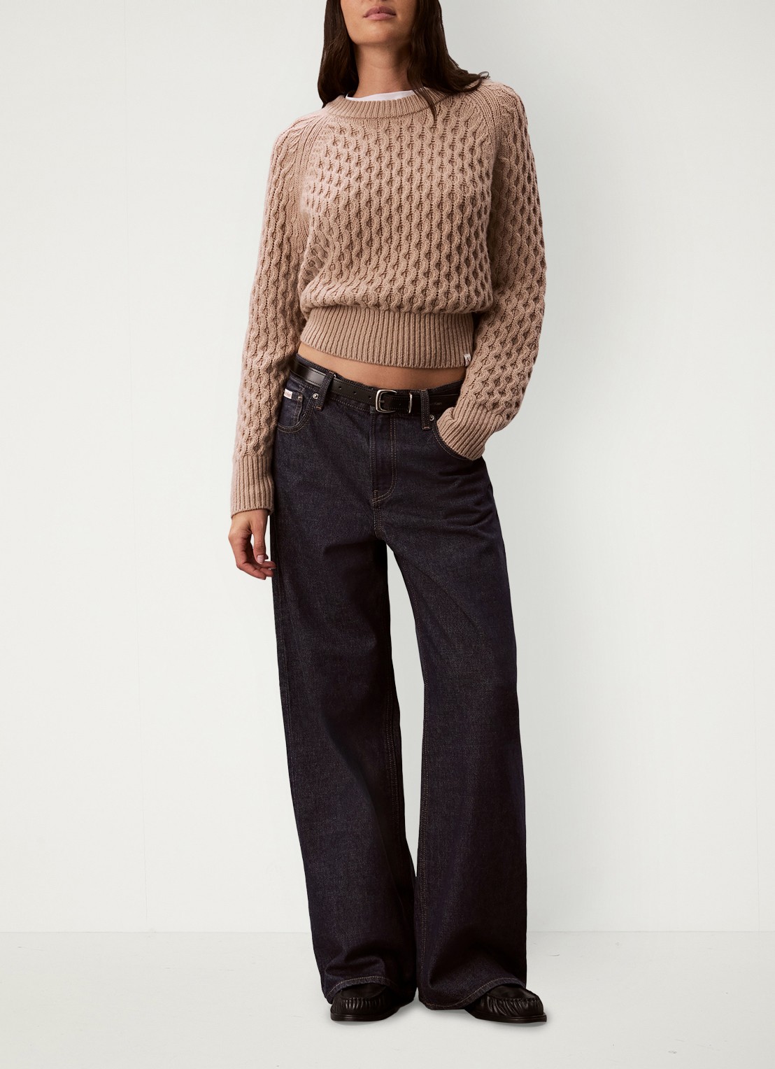 Calvin Klein Kabelgebreide trui in merino wolblend - voorkant 6 donkerkhaki