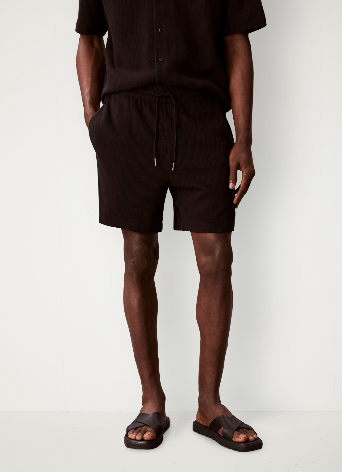 Calvin Klein Korte broek met wafelstructuur - detail 3 zwart