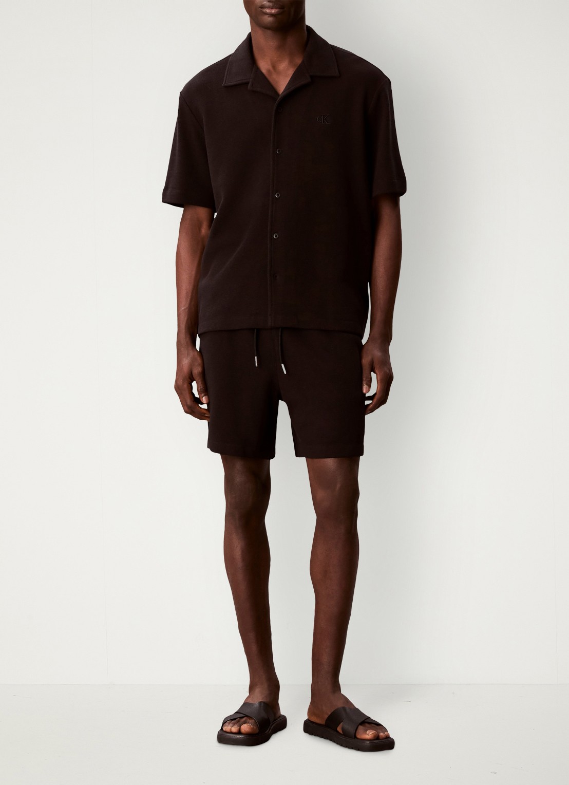 Calvin Klein Korte broek met wafelstructuur - voorkant 2 zwart