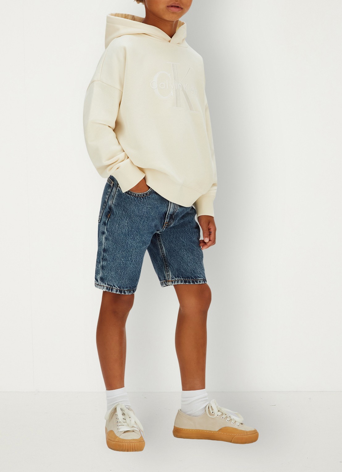 Calvin Klein Korte broek van denim met medium wassing - voorkant 3 indigo
