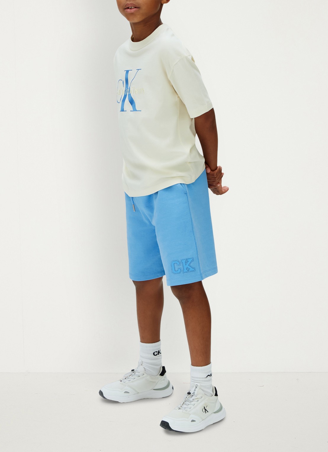 Calvin Klein Korte joggingbroek met logo - voorkant 3 blauw