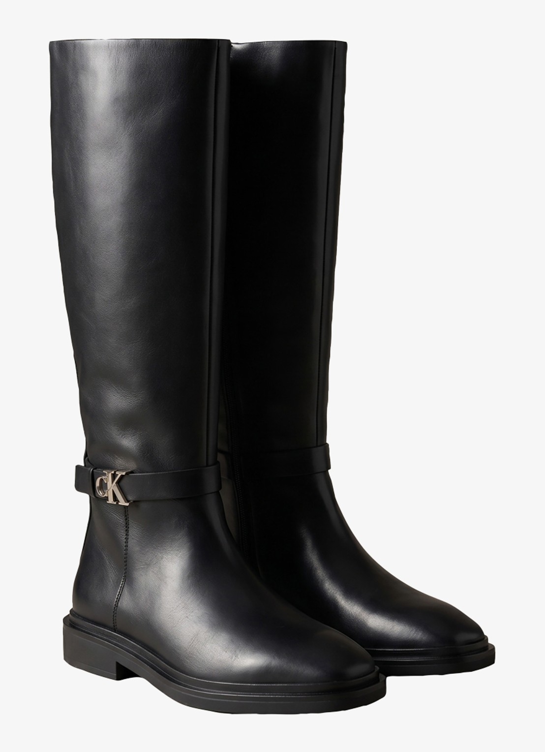 Calvin Klein Laars van leer - detail 3 zwart