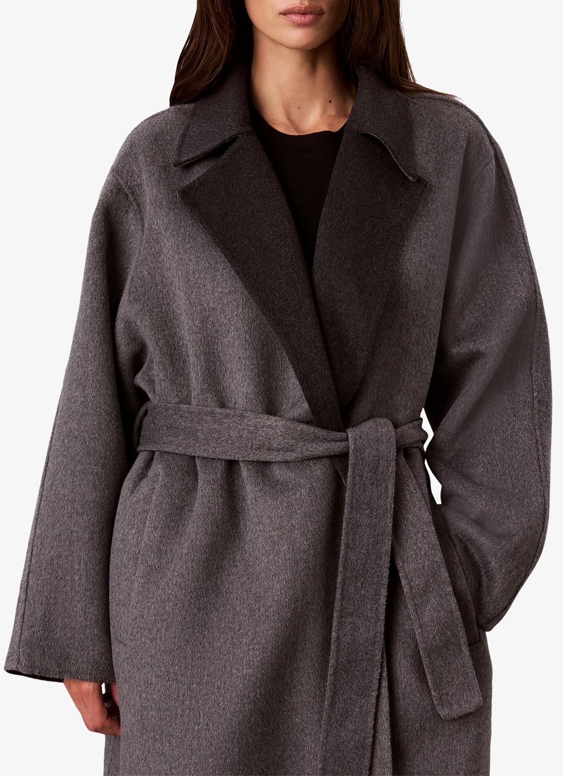 Calvin Klein Lange trenchcoat van wolmix - detail 5 grijs