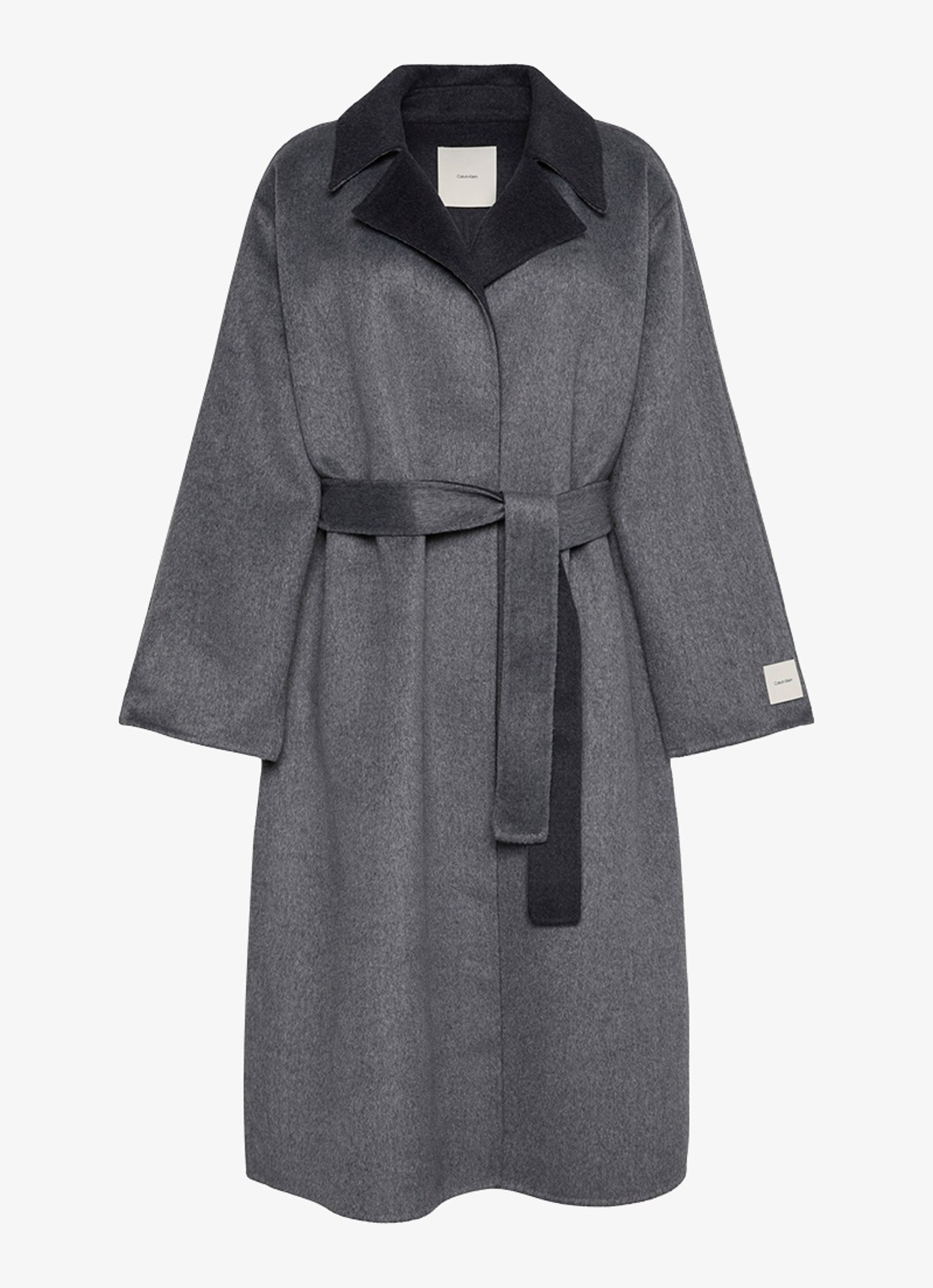Calvin Klein Lange trenchcoat van wolmix - voorkant grijs