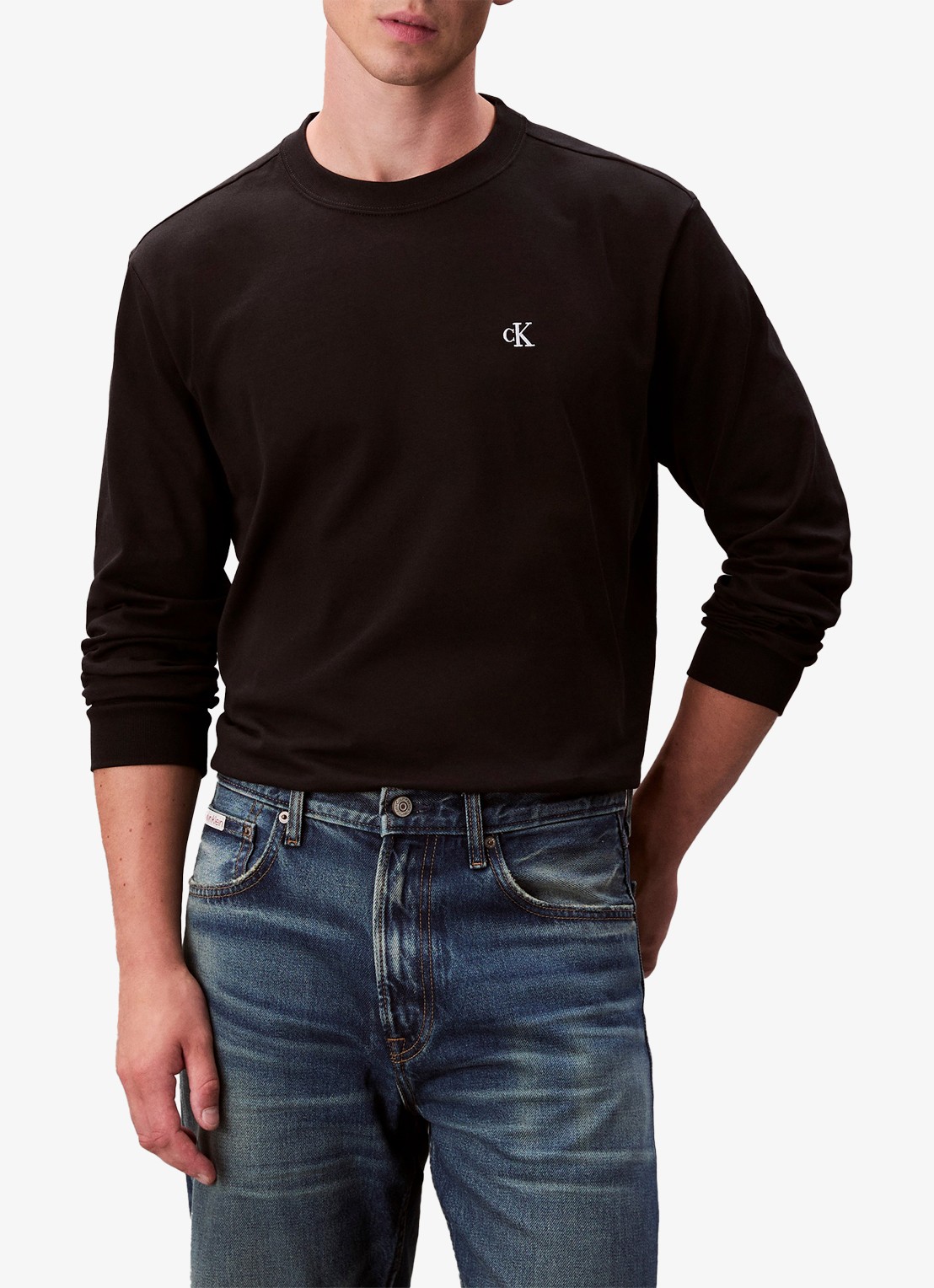 Calvin Klein Longsleeve met logo - detail zwart