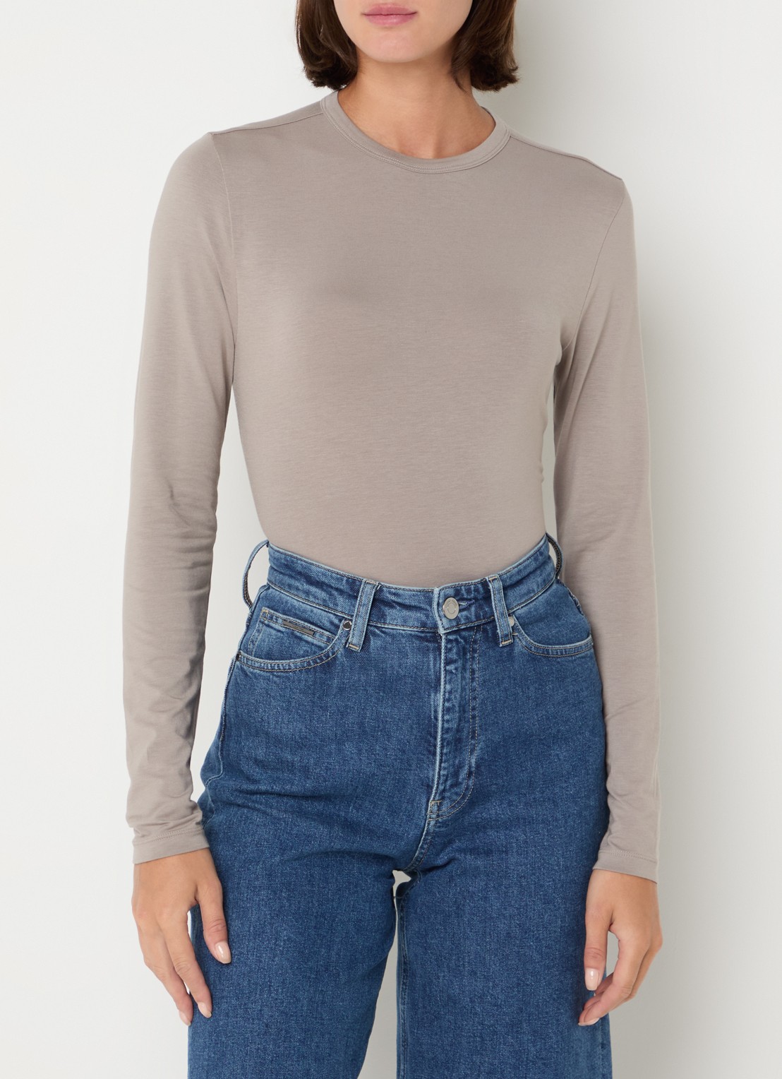 Calvin Klein Longsleeve met stretch - detail 2 donkerbeige