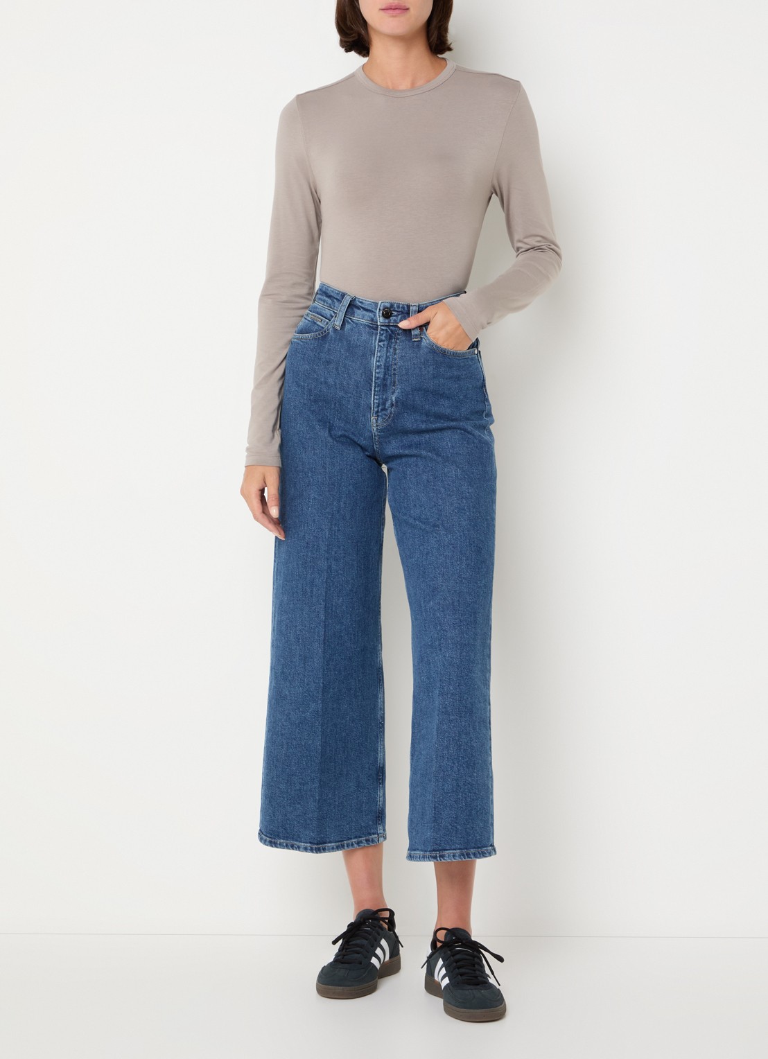 Calvin Klein Longsleeve met stretch - voorkant 4 donkerbeige