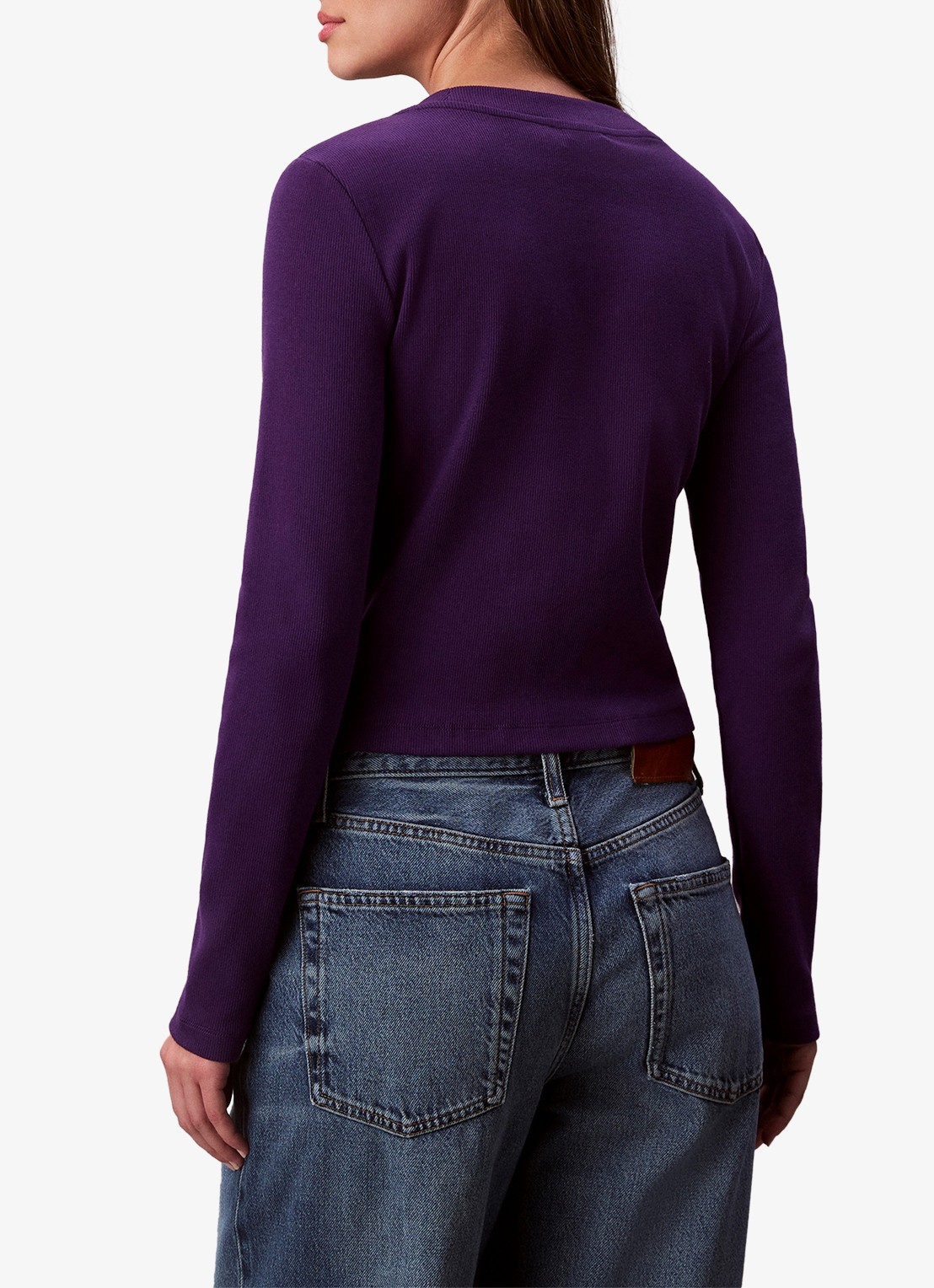 Calvin Klein Longsleeve top met logo en ronde hals - achterkant 4 paars