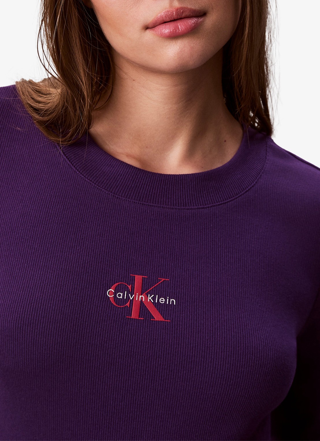Calvin Klein Longsleeve top met logo en ronde hals - detail 2 paars
