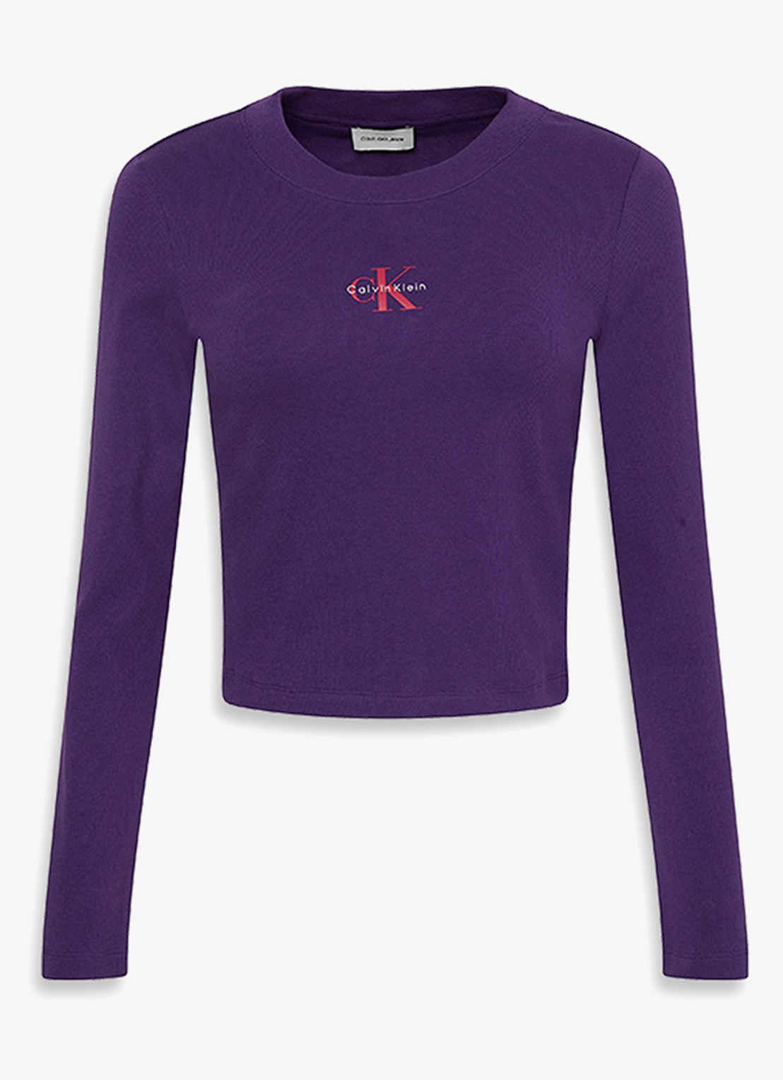 Calvin Klein Longsleeve top met logo en ronde hals - voorkant 5 paars