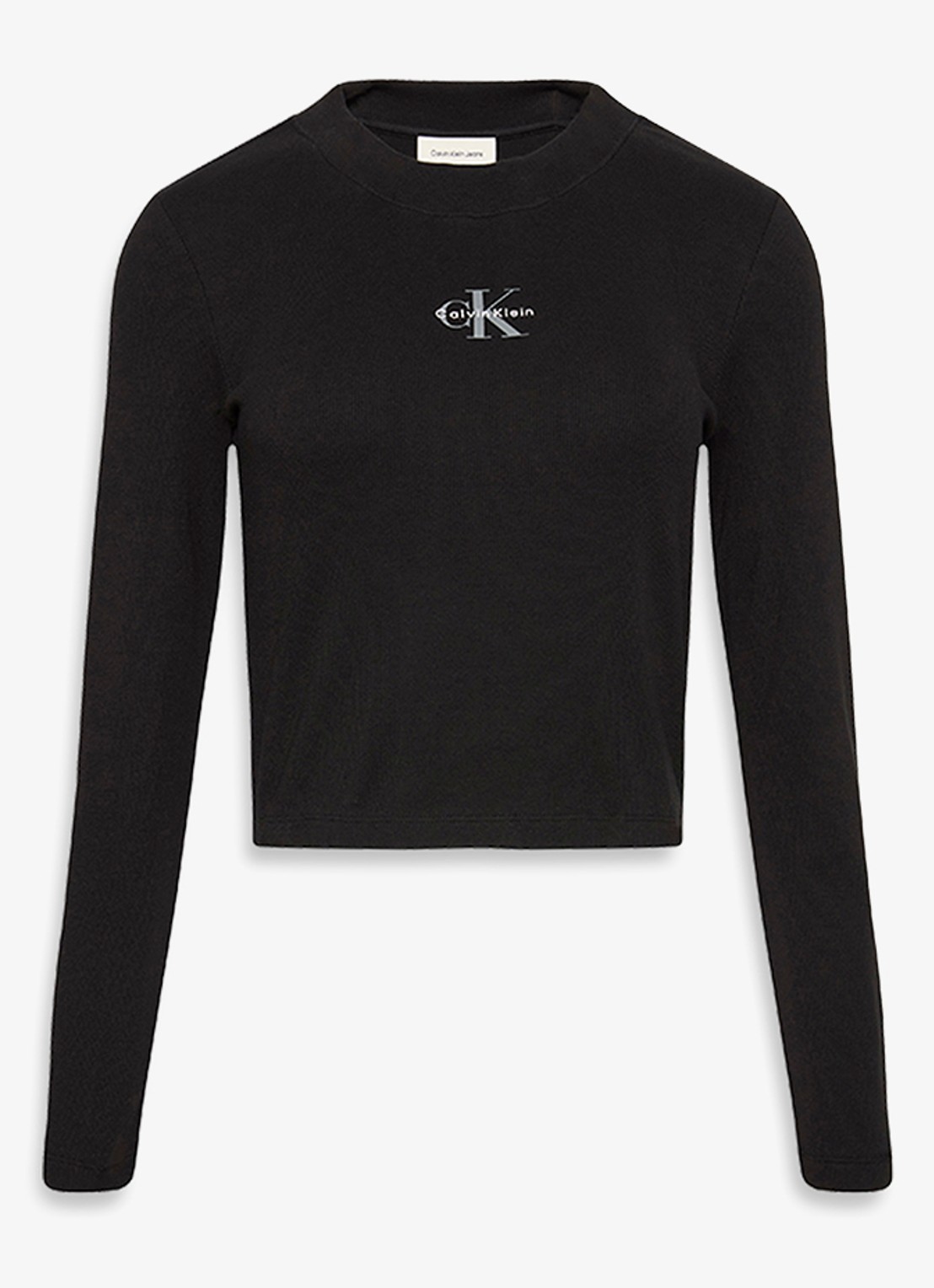 Calvin Klein Longsleeve top met logo en ronde hals - voorkant 2 zwart