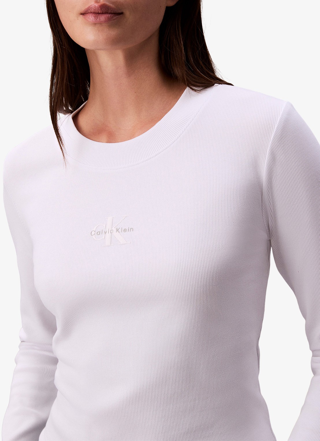 Calvin Klein Longsleeve top met logo en ronde hals - detail 4 wit