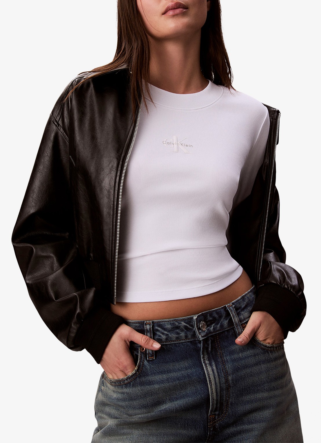 Calvin Klein Longsleeve top met logo en ronde hals - detail 5 wit
