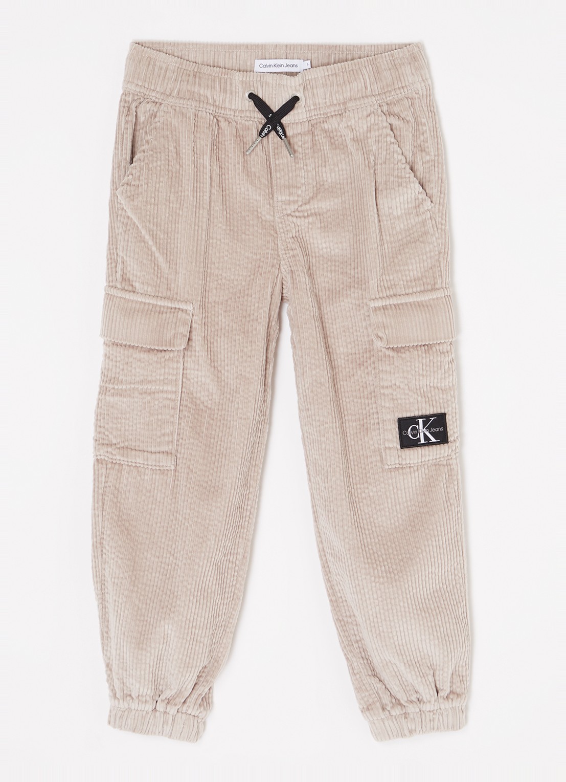 Calvin Klein Loose fit cargobroek van corduroy met logo - voorkant 2 lichtgrijs