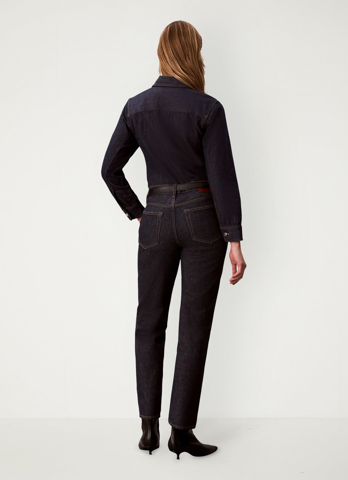 Calvin Klein Low waist straight leg jeans met steekzakken - achterkant 3 donkerblauw