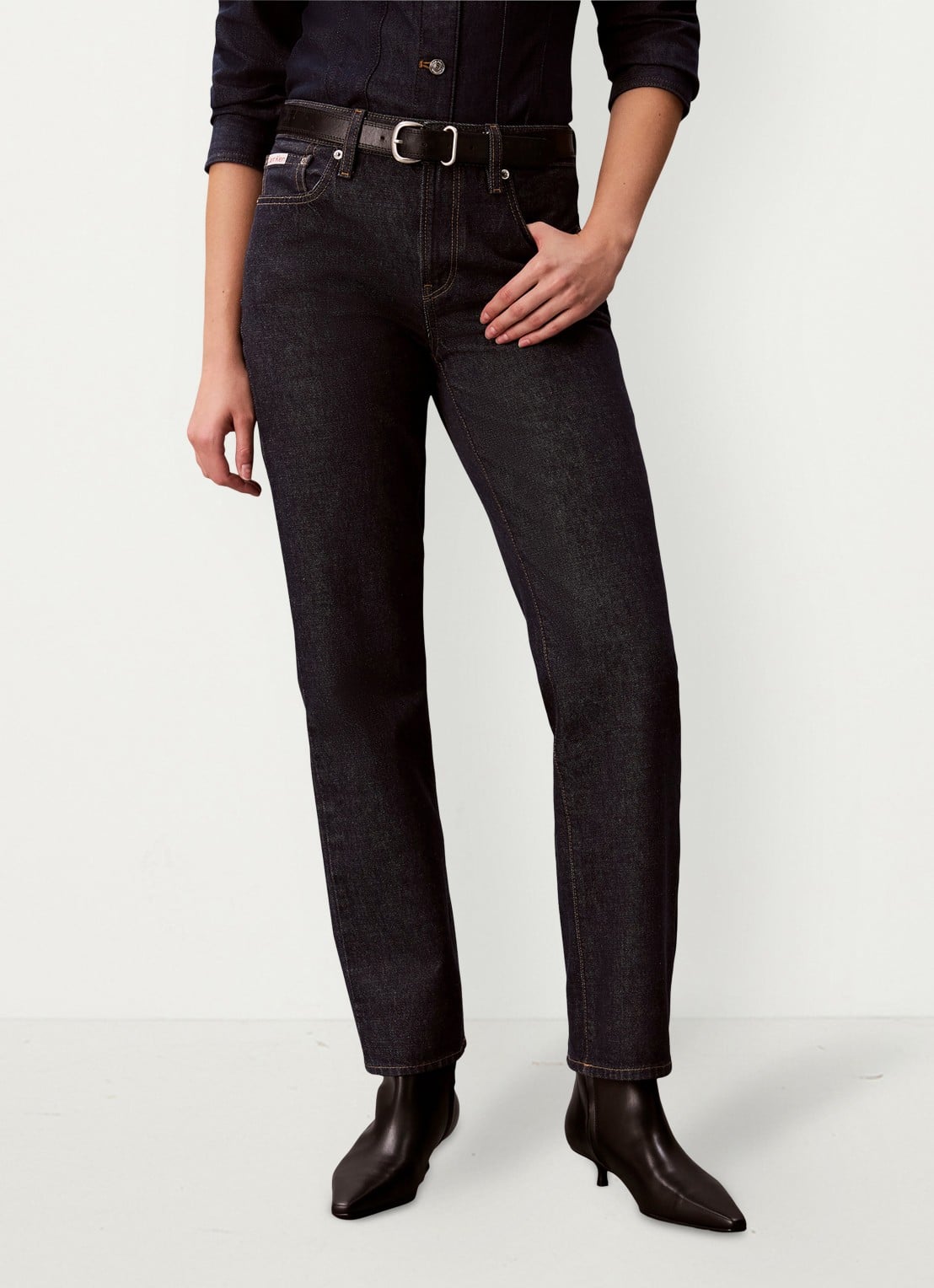 Calvin Klein Low waist straight leg jeans met steekzakken - detail 4 donkerblauw