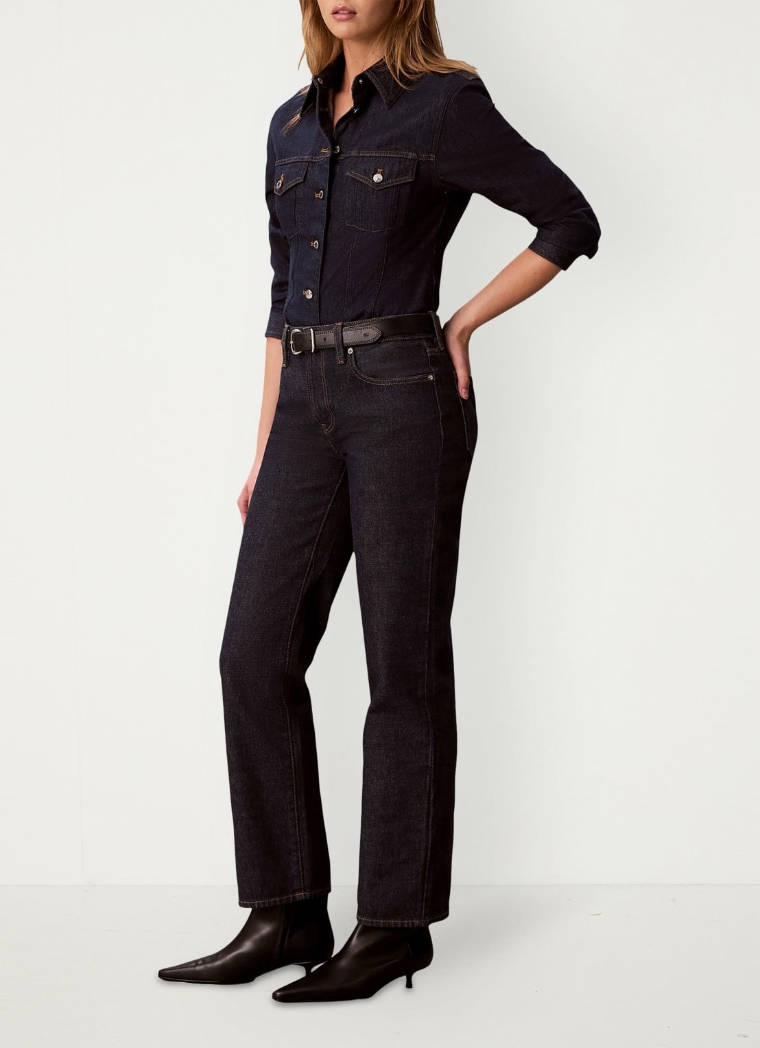 Calvin Klein Low waist straight leg jeans met steekzakken - detail 6 donkerblauw