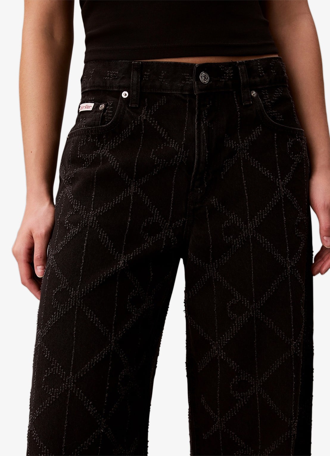 Calvin Klein Low waist wide fit jeans met logoprint - detail 5 zwart