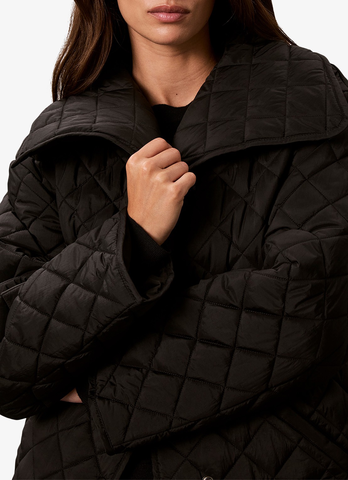 Calvin Klein Mantel met quilt patroon en paspelzakken - detail 2 zwart